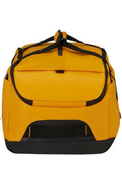 Vista frontale del Borsone Ecodiver Samsonite colore giallo con maniglie superiori e dettagli neri a contrasto.