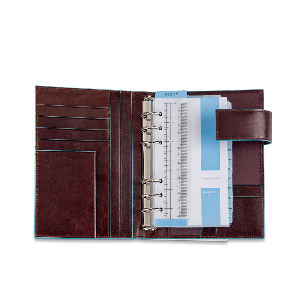 Medium Blue Square organizer in Piquadro leather