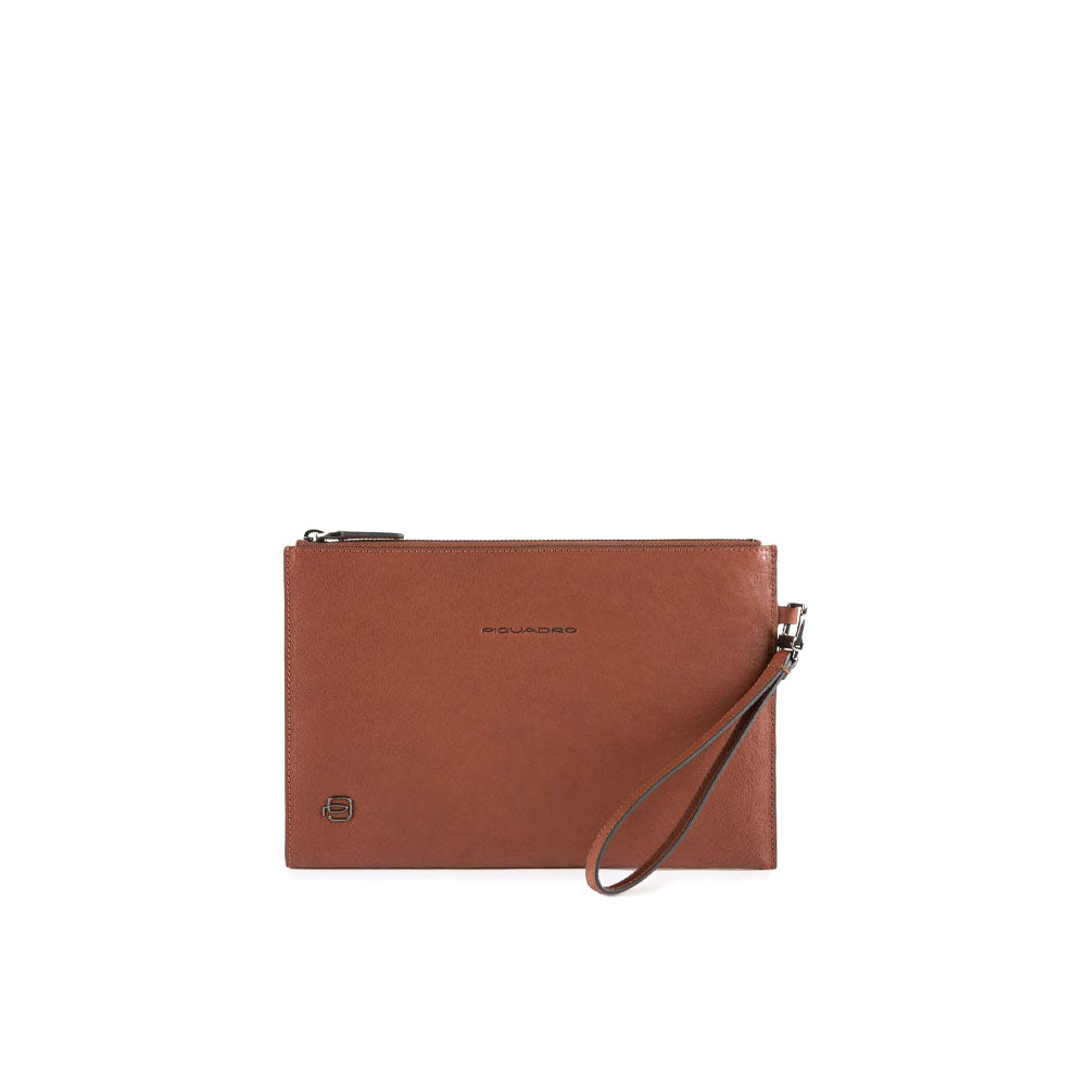 Small flat clutch bag in Piquadro Black Square leather