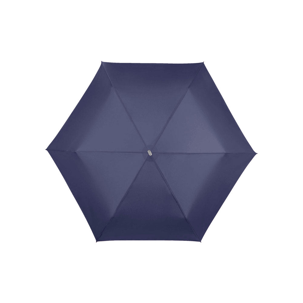 Unisex Samsonite Alu Drop S umbrella with metallic handle and compact design, open to show its silver canopy.