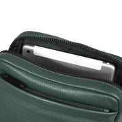 Piquadro men's iPad® shoulder bag with leather strap, compact design, and multiple compartments for accessories.