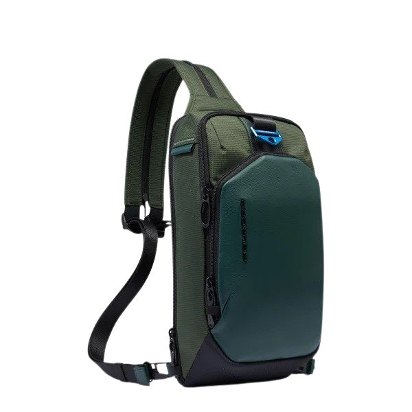 Piquadro PQ-Earth monospalla bag with iPad Mini pocket, made of durable material, designed for men.