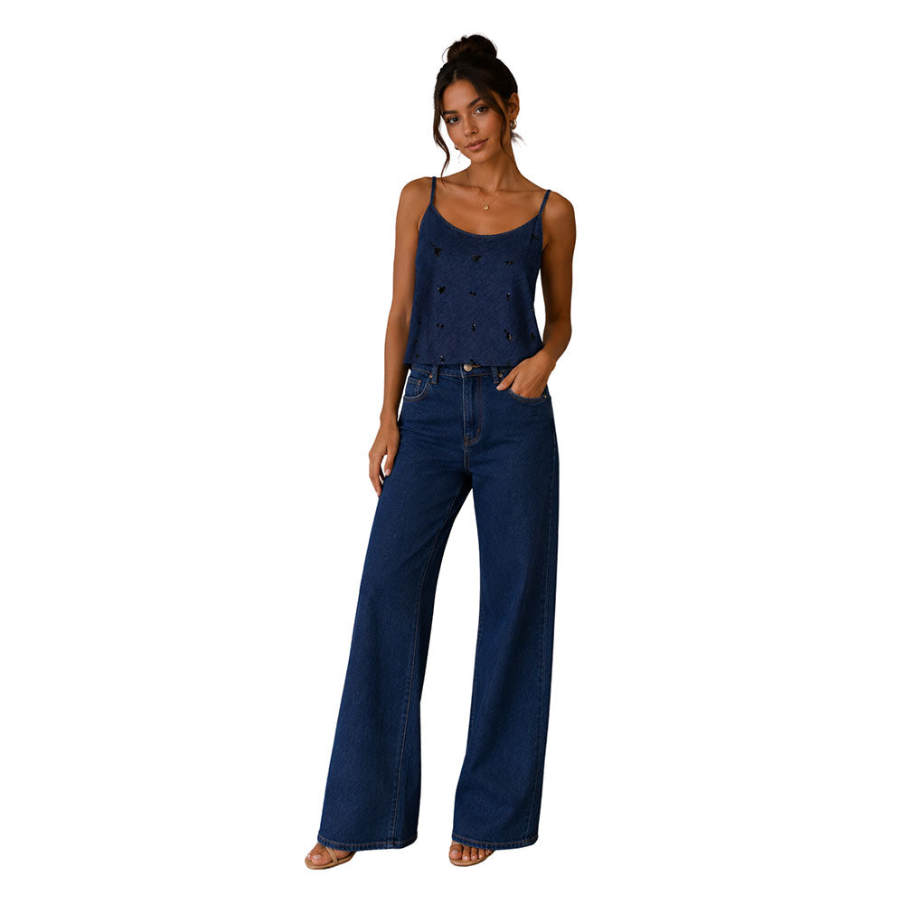 Denim strass Top Kaos