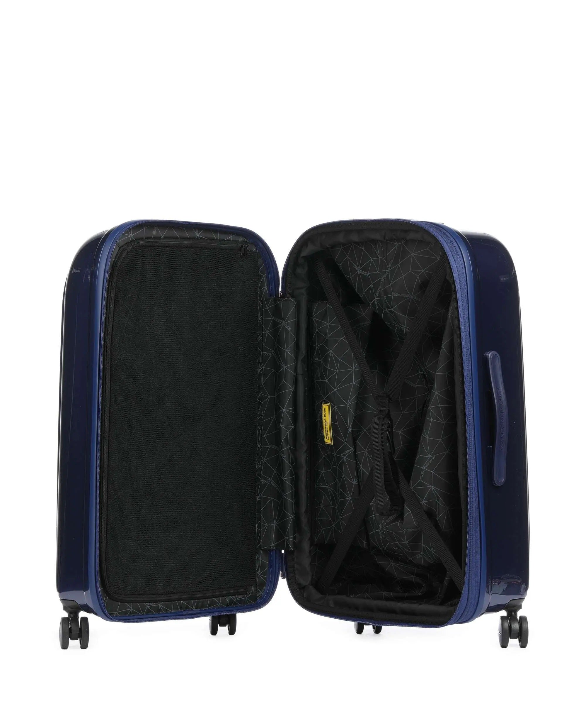 Medium Mandarina Duck Trolley Logoduck metal travel bag with a sleek design and sturdy handle, suitable for unisex travel use.