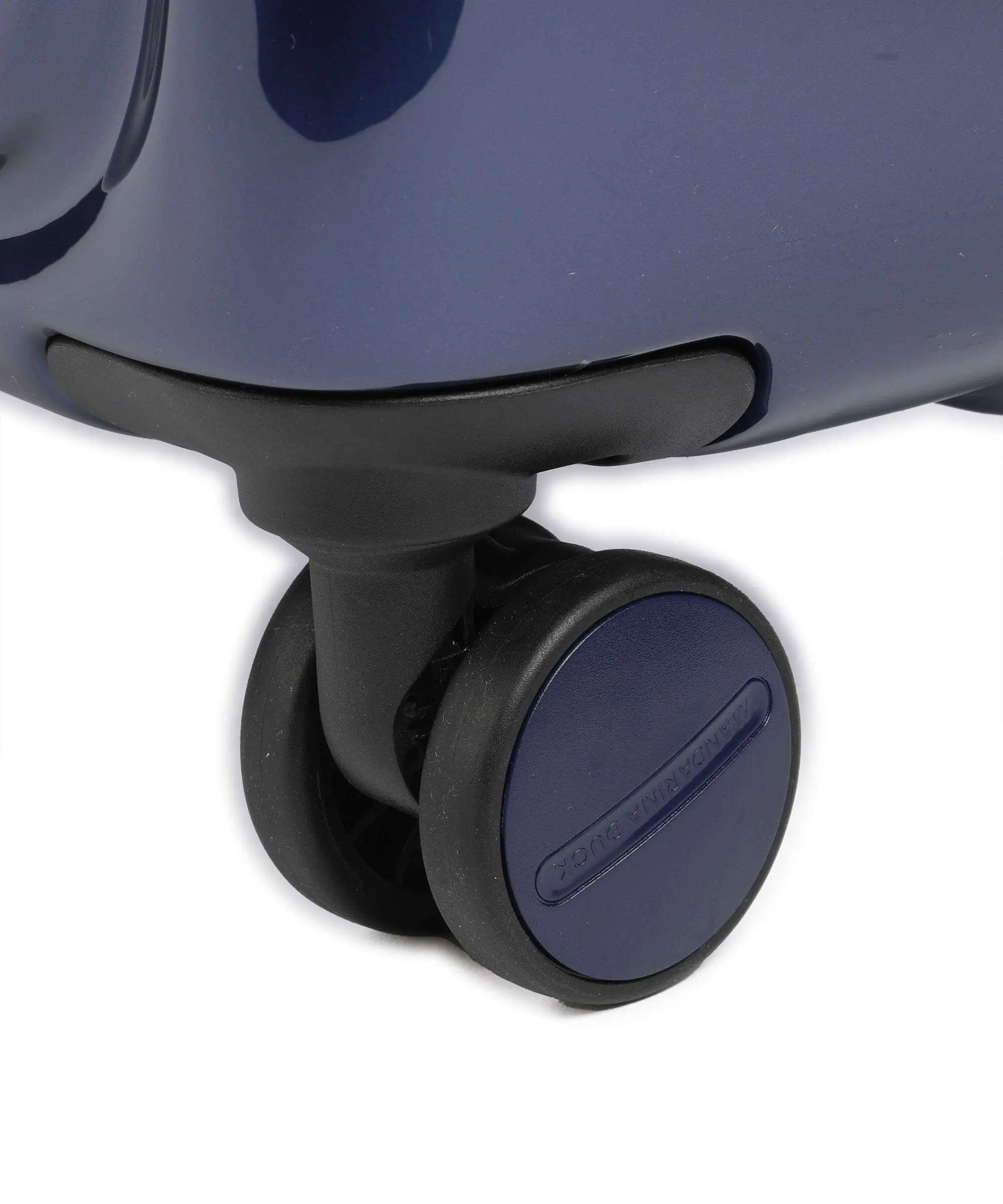 Medium Mandarina Duck Trolley Logoduck metal accessory with logo, designed for unisex travel and medium-sized luggage.