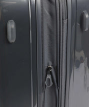 Medium Mandarina Duck trolley with Logoduck metal logo, unisex travel accessory, durable metal handle and compact design.