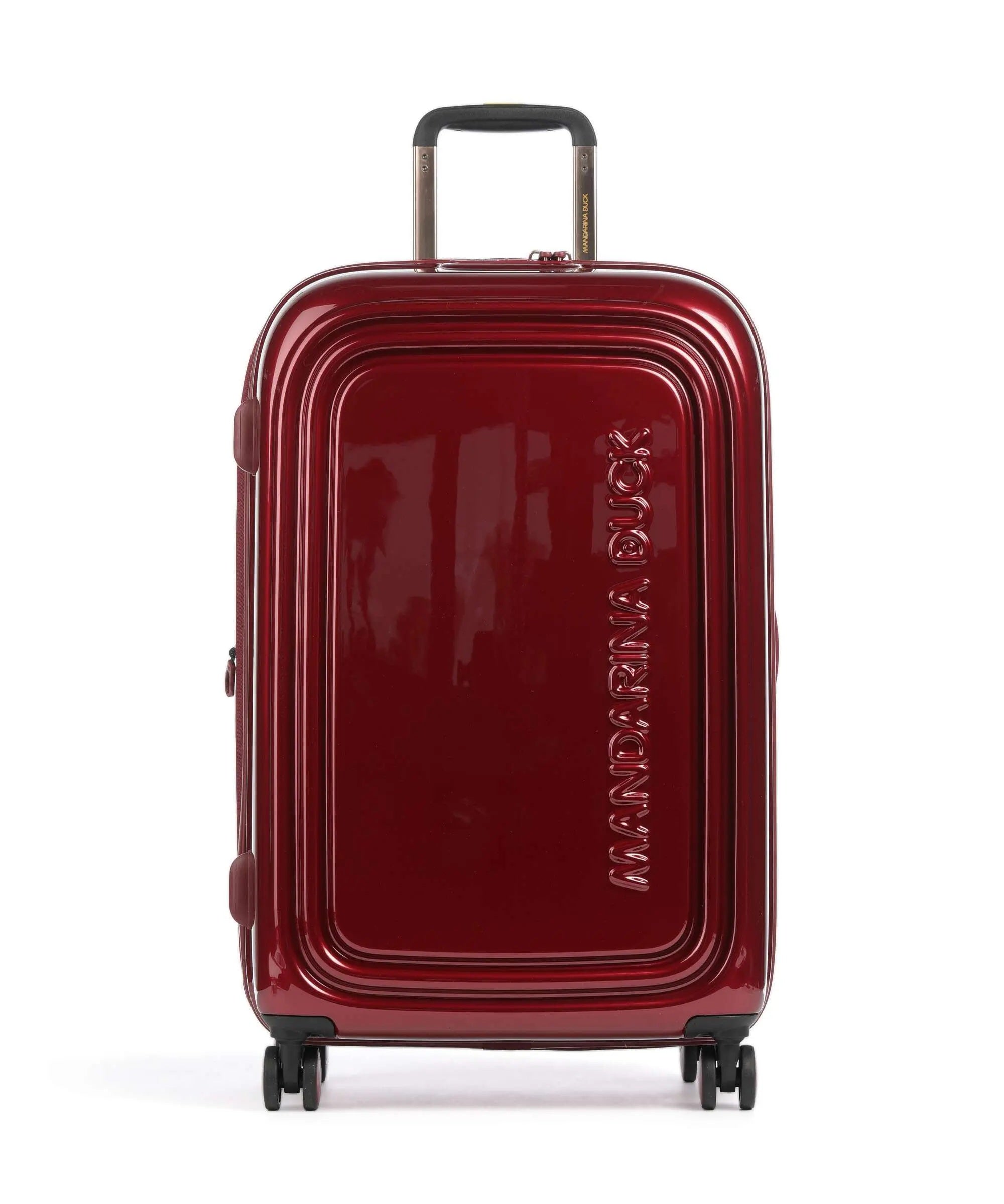 Medium Mandarina Duck Trolley Logoduck metal unisex travel luggage with logo design and sturdy handle.