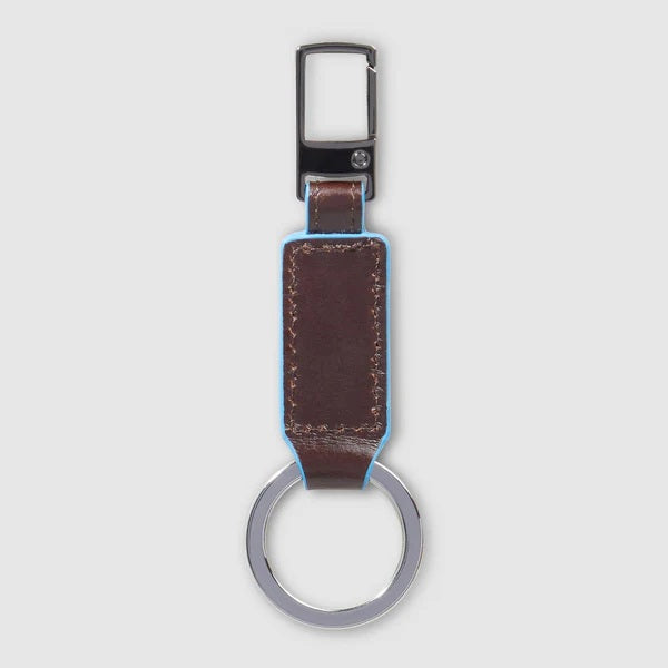 Piquadro Blue Square Leather Keychain