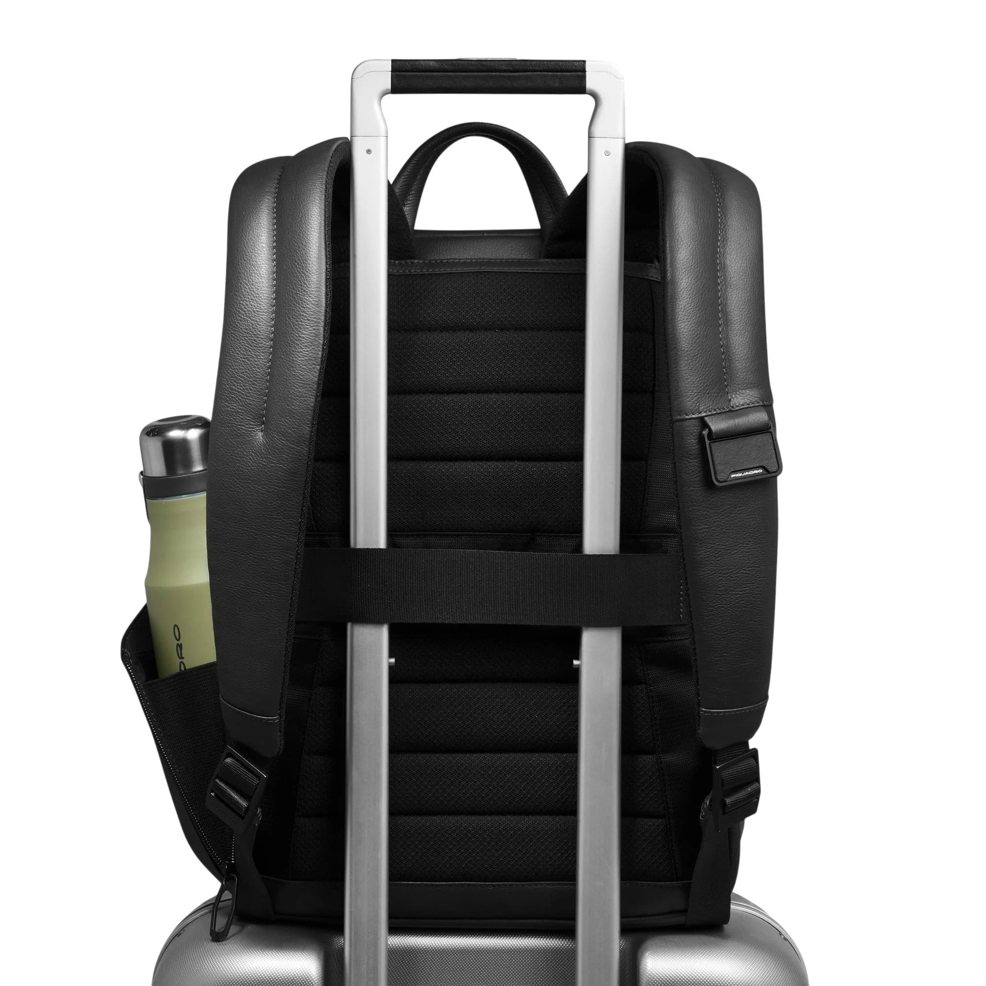 Piquadro Russel unisex 13-inch laptop backpack with multiple compartments and padded shoulder straps.