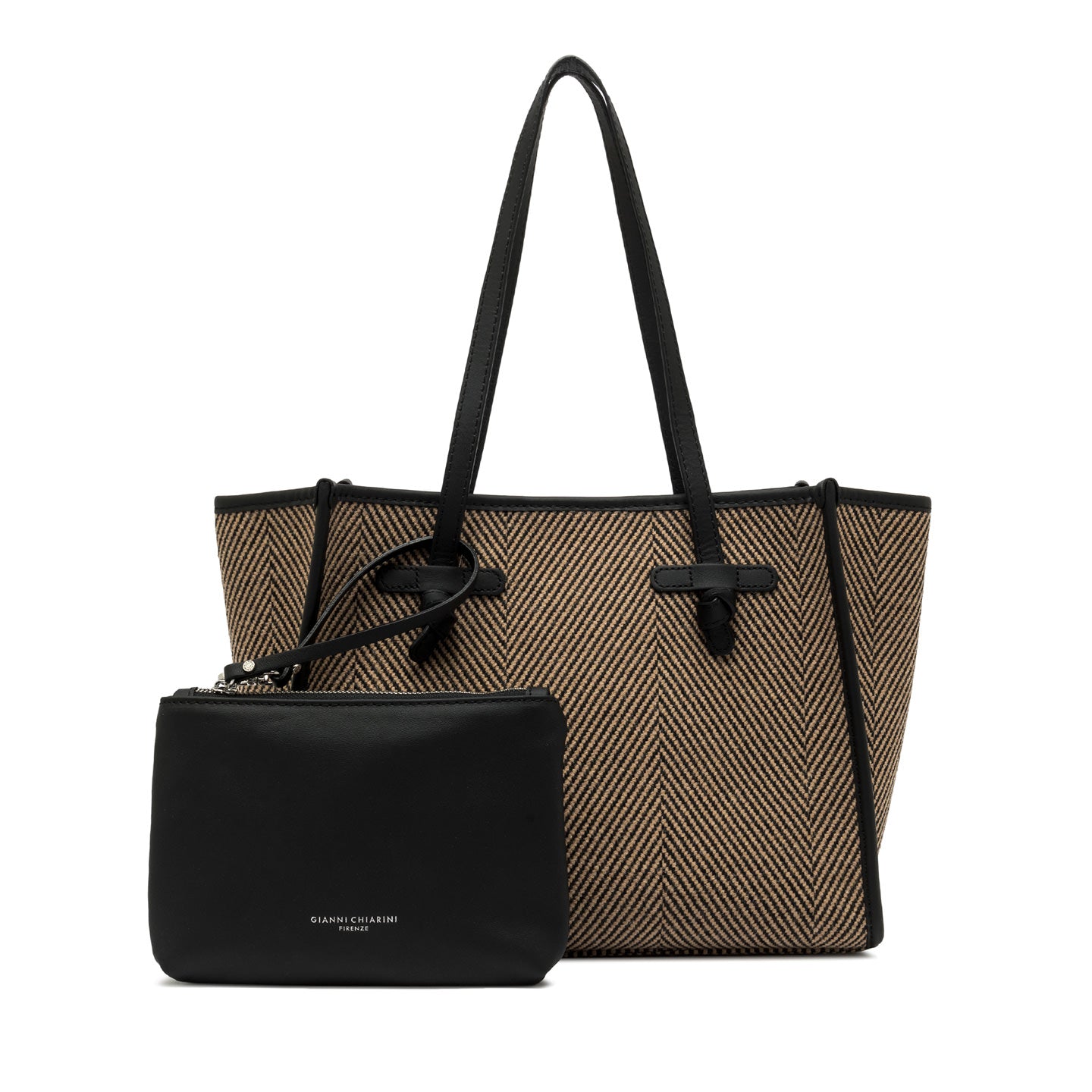 Gianni Chiarini Marcella shopping bag in herringbone wool fabric