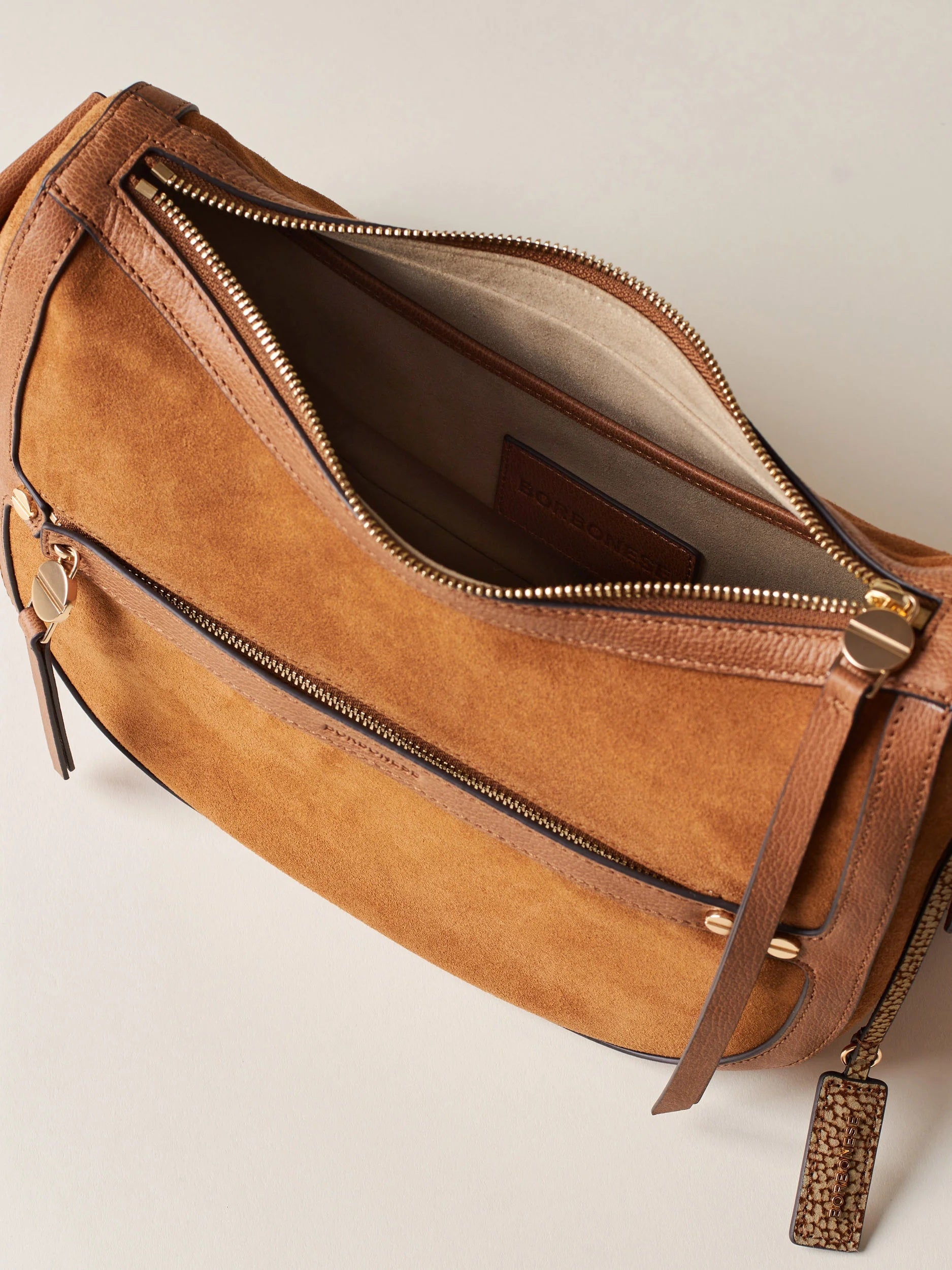 Borbonese Small Luna Bag in suede split leather