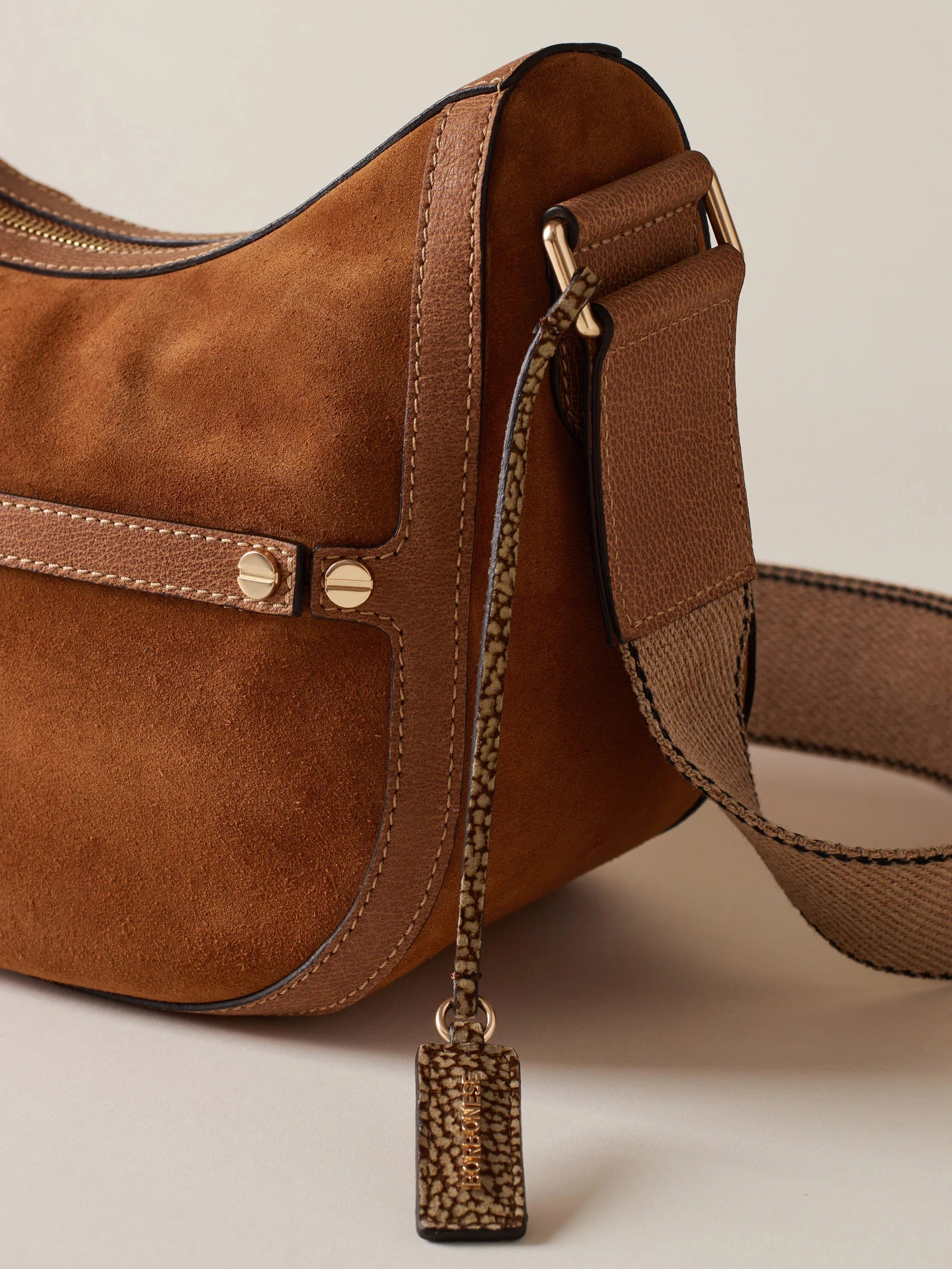 Borbonese Small Luna Bag in suede split leather