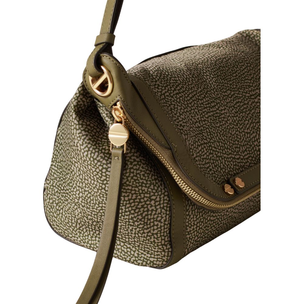 Borbonese small frame crossbody bag with shoulder strap, stylish accessory for women in tan leather with logo detail.
