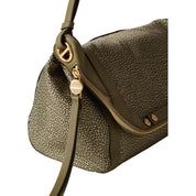 Borbonese small frame crossbody bag with shoulder strap, stylish accessory for women in tan leather with logo detail.