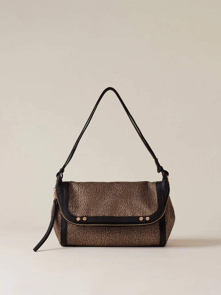 Small Borbonese crossbody bag with a compact frame, featuring a stylish shoulder strap and elegant design.