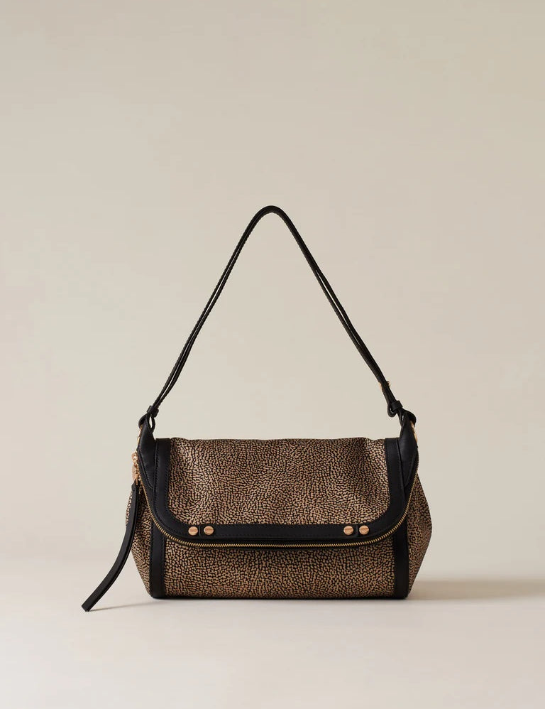 Small Borbonese crossbody bag with a compact frame, featuring a stylish shoulder strap and elegant design.