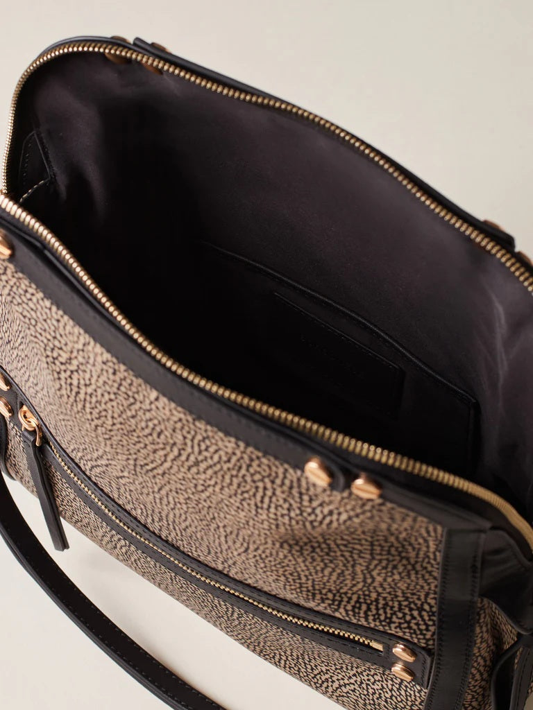 Small Borbonese crossbody bag with a sleek frame, featuring a classic design and adjustable strap for stylish everyday wear.