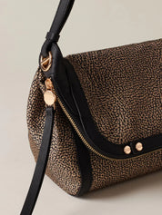 Small Borbonese crossbody bag with a compact frame, featuring a sleek design and shoulder strap, perfect for everyday use.