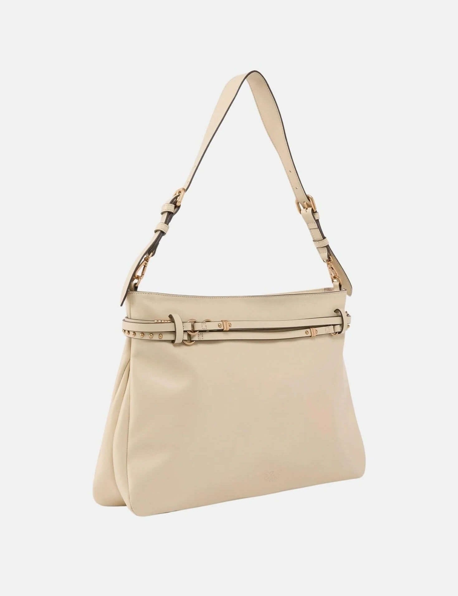 Pinko Borsa Belt Bag Big pink leather shoulder bag with adjustable strap and logo detail, stylish accessory for women.