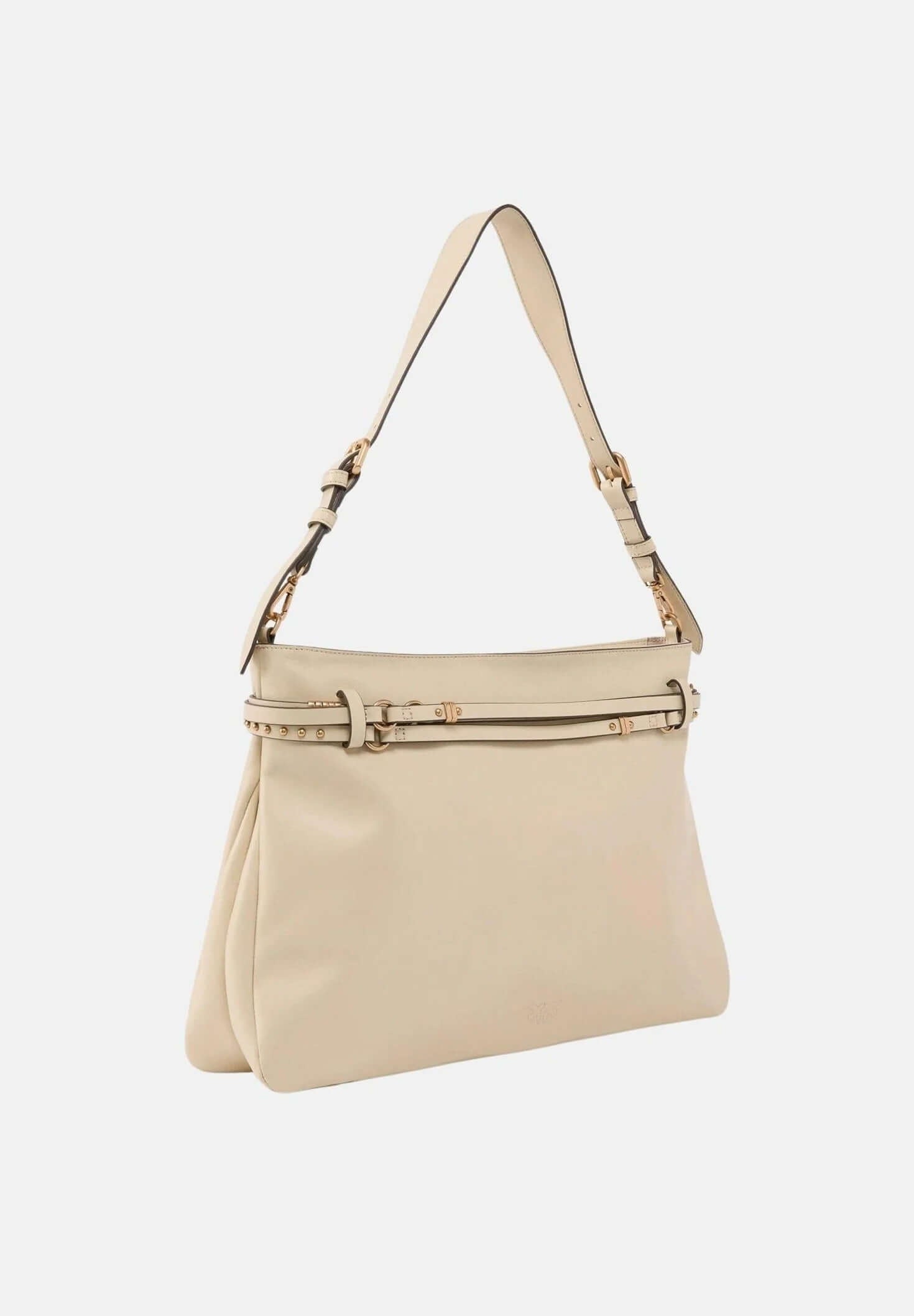 Pinko Borsa Belt Bag Big pink leather shoulder bag with adjustable strap and logo detail, stylish accessory for women.