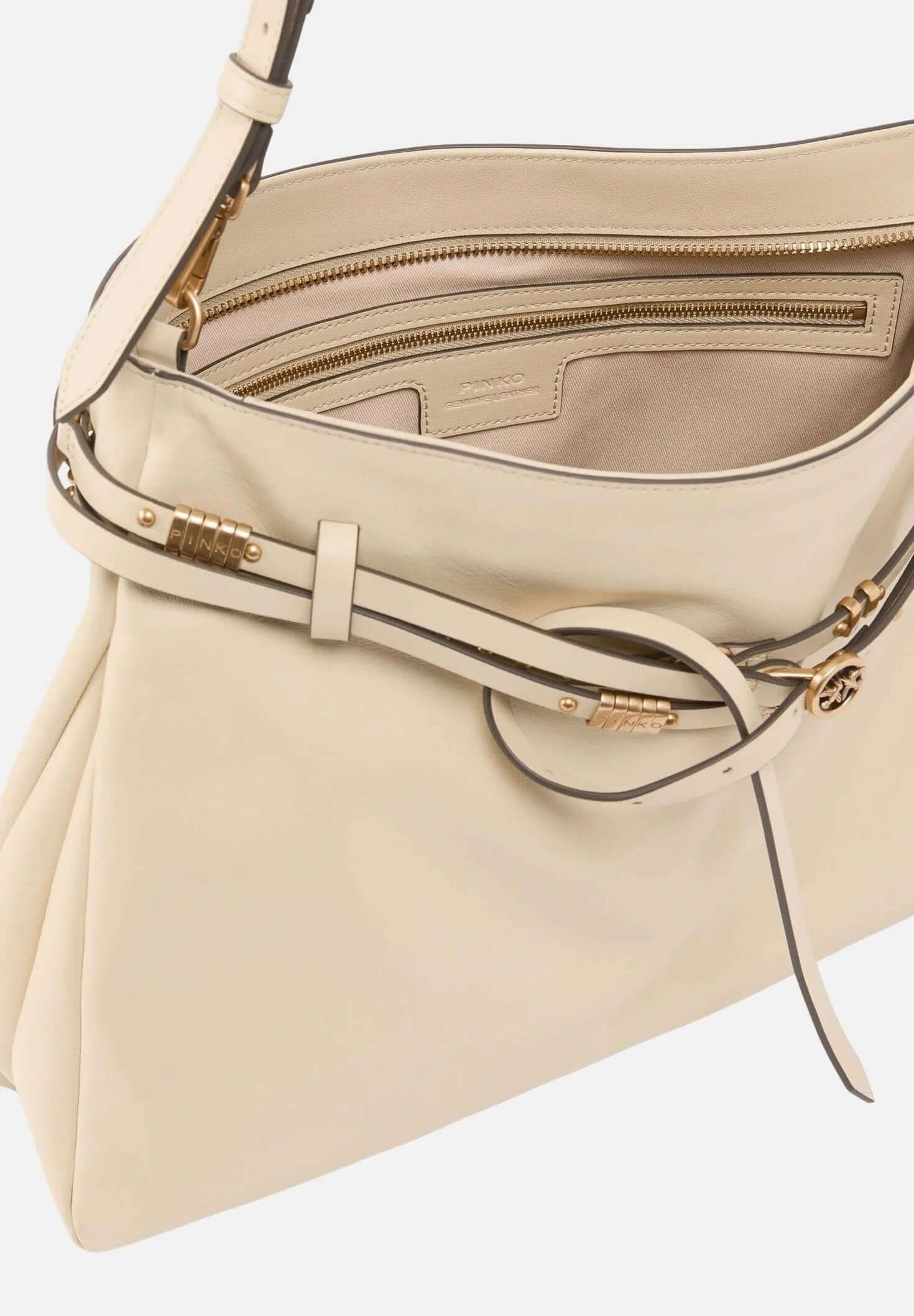 Pinko Borsa Belt Bag Big pink leather shoulder bag with adjustable strap and gold-tone hardware for women.