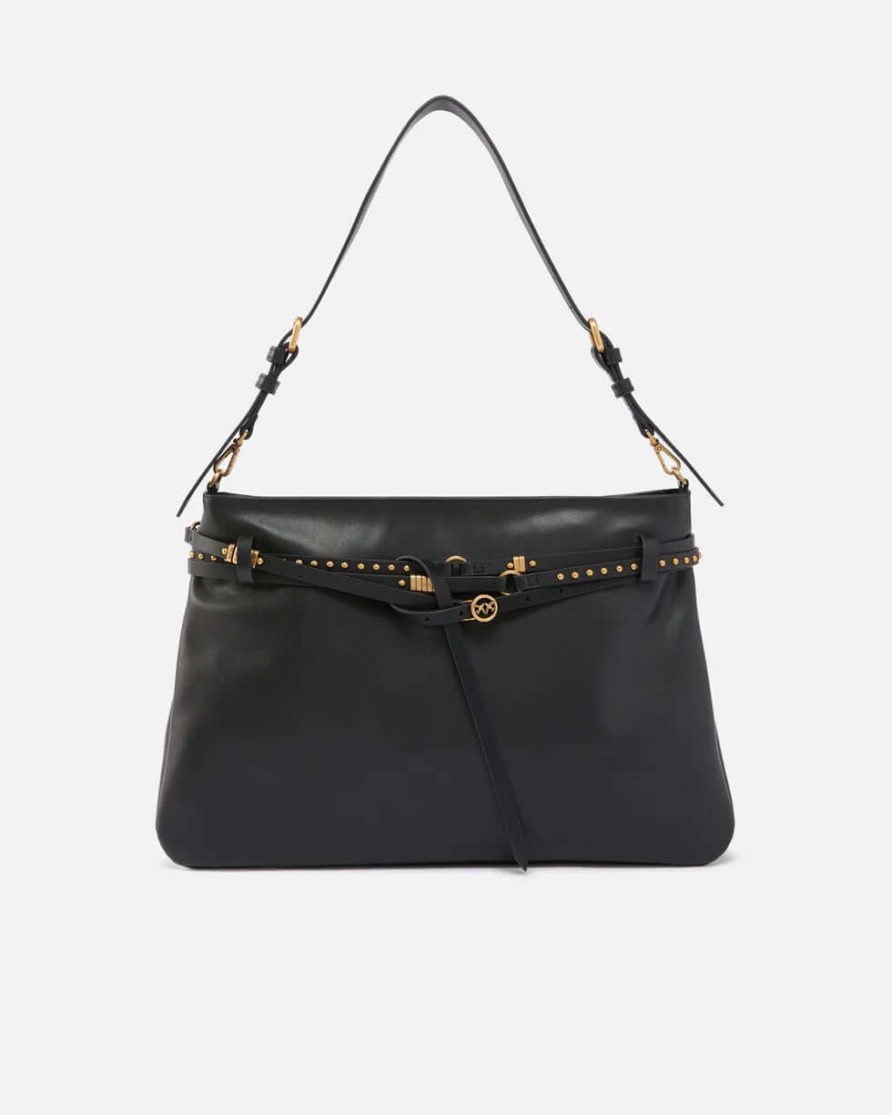 Pinko Borsa Belt Bag Big pink leather shoulder bag with adjustable strap and signature logo detail for women.
