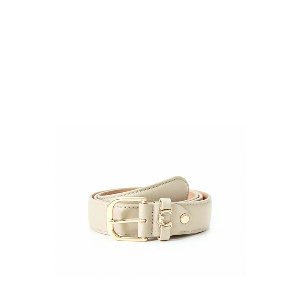 Coccinelle metal loop belt for women, featuring a sleek design with a polished metal buckle and adjustable strap.