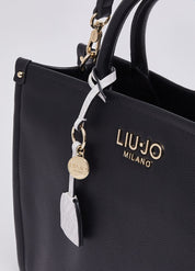 Liu Jo Ridhi women's hand bag with leather exterior, double handles, and silver hardware, stylish accessory for women.