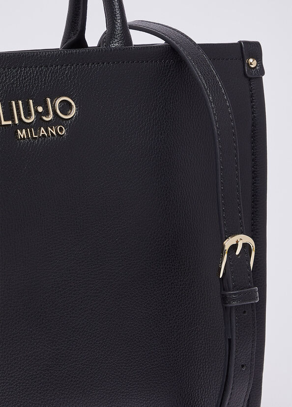Liu Jo Ridhi Donna Handbag, stylish black leather bag with top handles and subtle branding, perfect for elegant daily use.