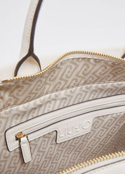 Liu Jo Ridhi women's hand bag in beige with gold hardware, featuring a structured design and top handle for elegant style.
