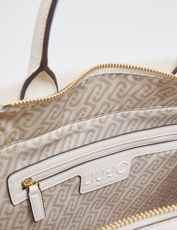 Liu Jo Ridhi women's hand bag in beige with gold hardware, featuring a structured design and top handle for elegant style.