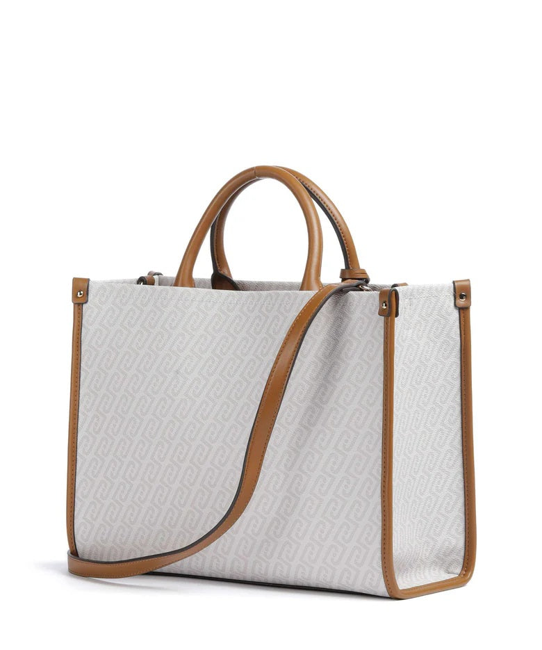 Liu Jo Ridhi Donna hand-held bag in beige with gold hardware, stylish accessory for women, featuring a structured design and top handle.
