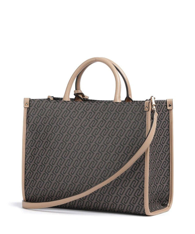 Liu Jo Ridhi women's handbag in beige with gold accents, stylish Italian leather shoulder bag for women.