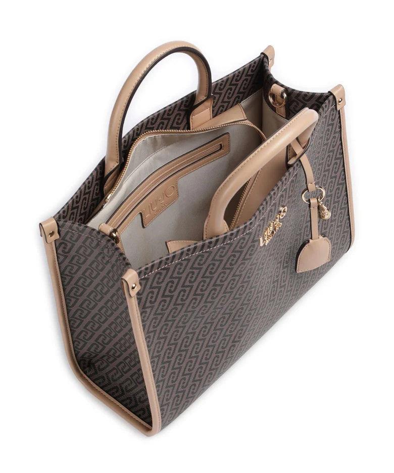 Liu Jo Ridhi women's hand bag in beige leather with gold-tone hardware, stylish accessory for women.