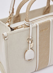 Liu Jo women's hand bag, stylish black leather tote with gold-tone hardware, suitable for casual and formal occasions.