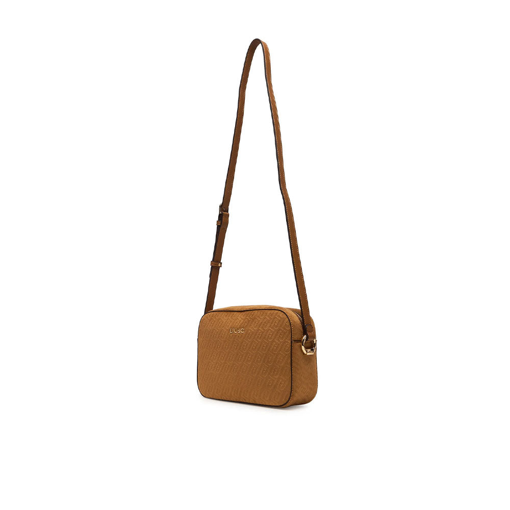 Liu Jo Crossover Manhattan mini handbag for women, stylish black leather bag with gold accents and adjustable strap.