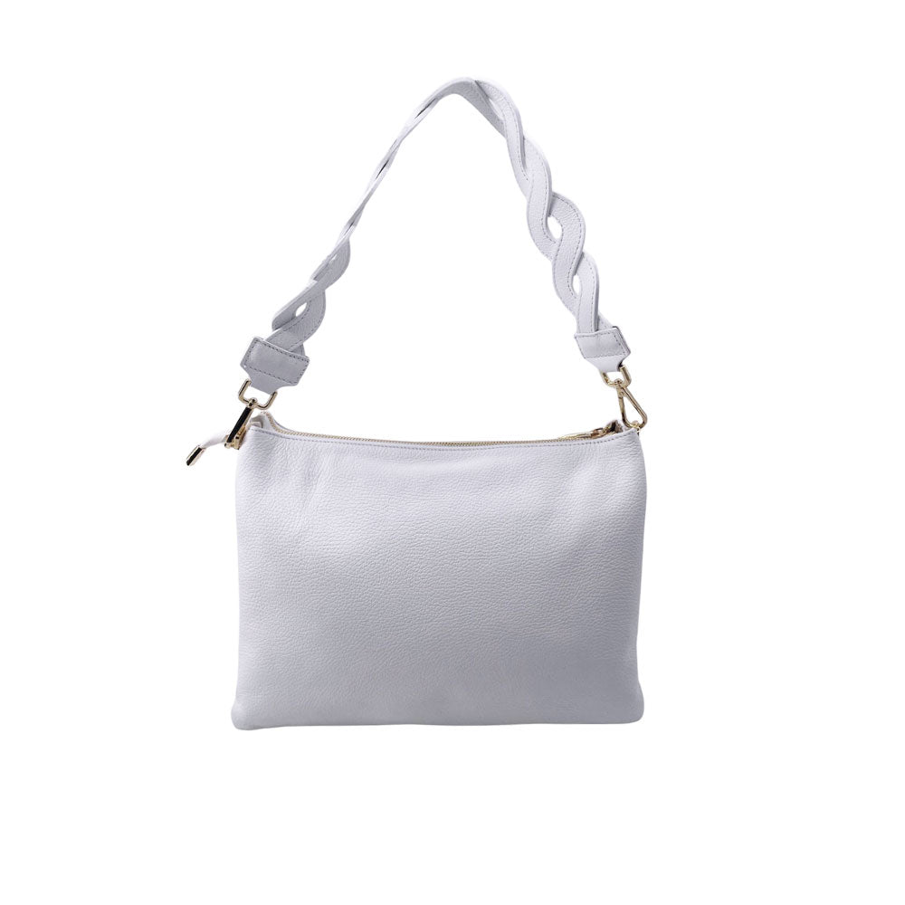 M BRC Onda shoulder bag for women with stylish wave design, featuring a leather strap and textured surface.
