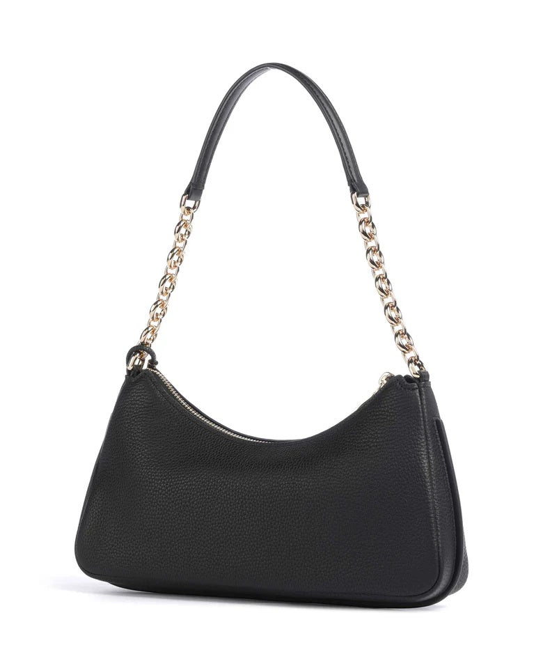 Medium Michael Kors Nolita shoulder bag in beige leather with gold hardware, featuring a sleek strap and minimalist design.