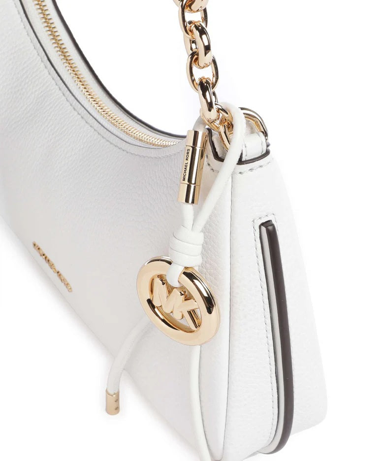 Medium black Michael Kors Nolita shoulder bag with gold hardware, stylish accessory for women.