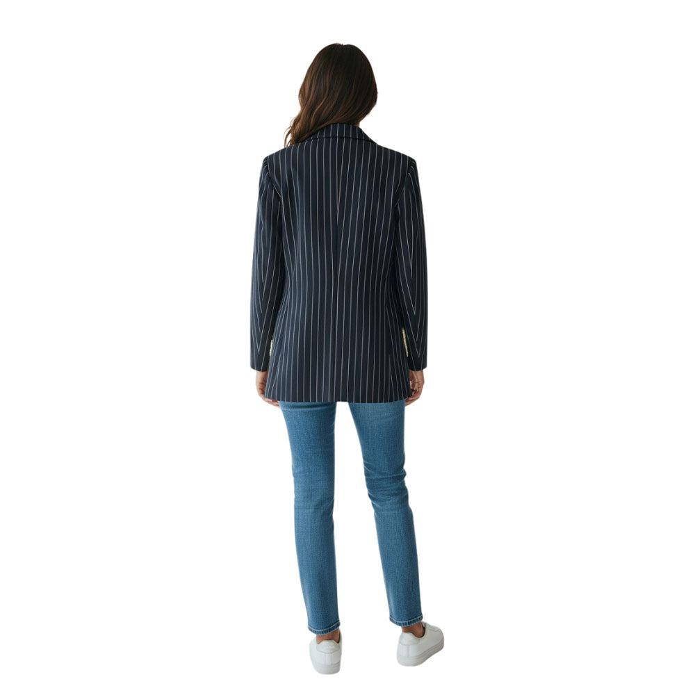 Vicolo women's gessata jacket featuring a tailored fit and classic pattern, shown on a model with front view.