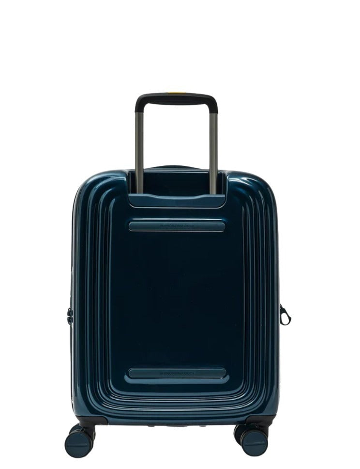 Mandarina Duck Cabin Trolley Logoduck metal travel bag with logo and compact design, suitable for unisex carry-on luggage.