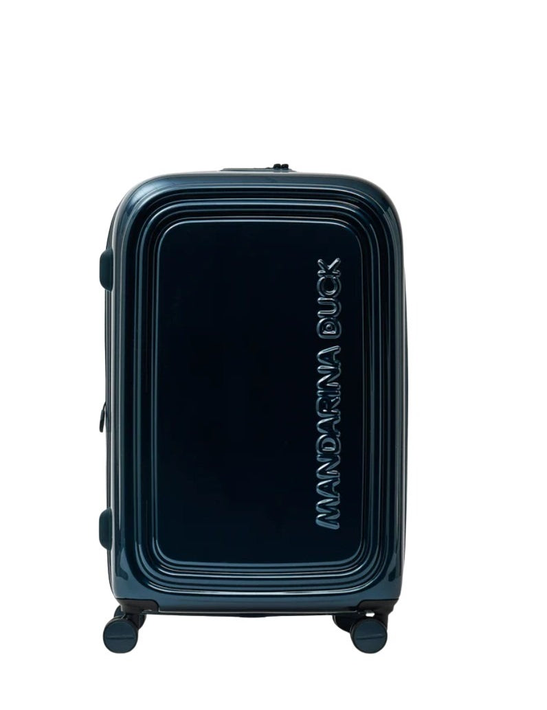 Medium Mandarina Duck Trolley Logoduck metal travel accessory with logo, suitable for unisex luggage and medium-sized travel needs.