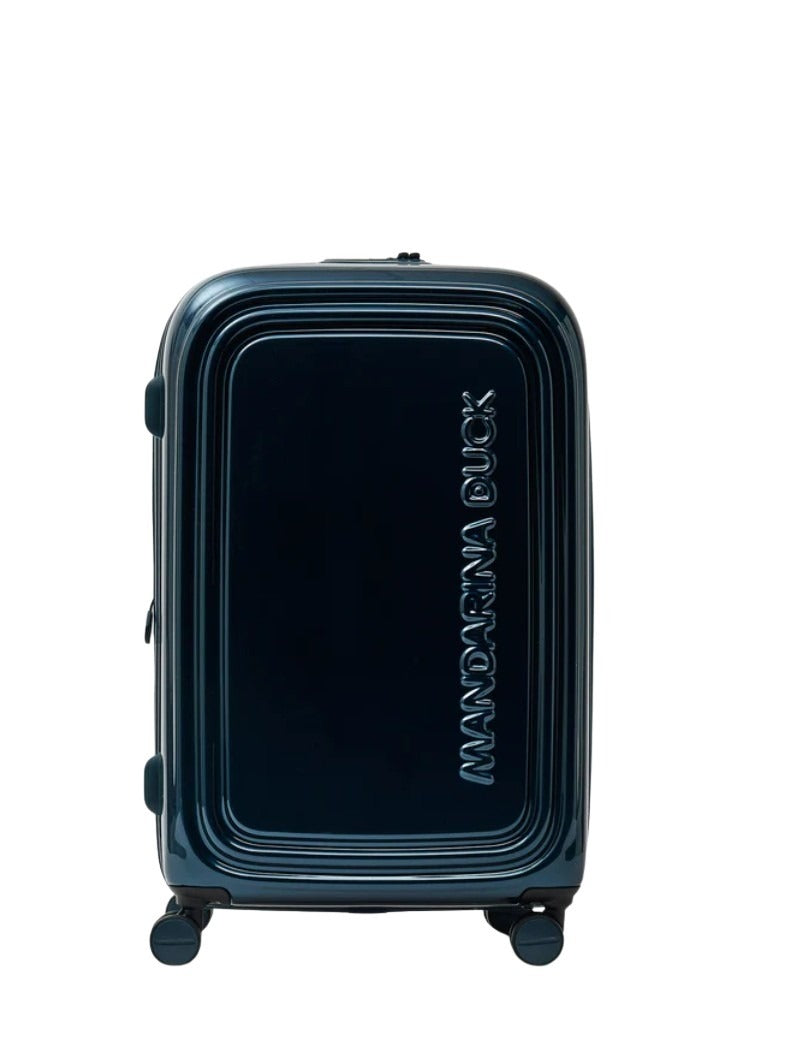 Medium Mandarina Duck Trolley Logoduck metal travel accessory with logo, suitable for unisex luggage and medium-sized travel needs.