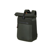 Zaino rolltop samsonite Moderny verde scuro per laptop 15.6", con chiusura arrotolata e tasca frontale.