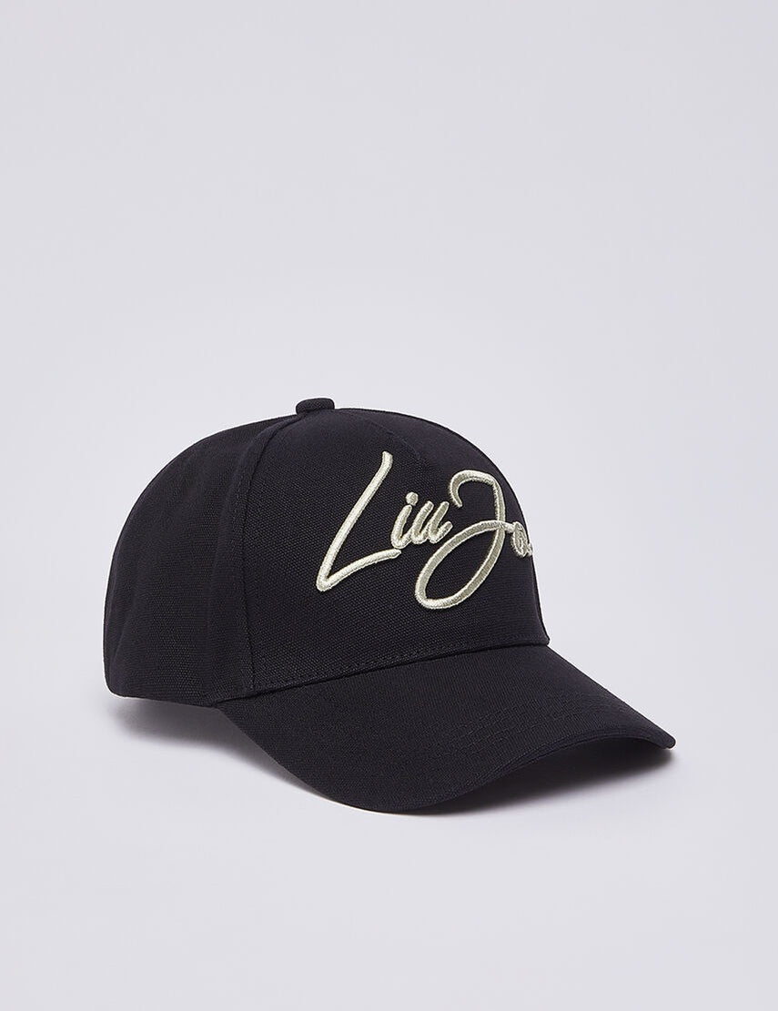 Cappello baseball Liu Jo nero in canvas con logo frontale ricamato a contrasto per un look casual e alla moda.