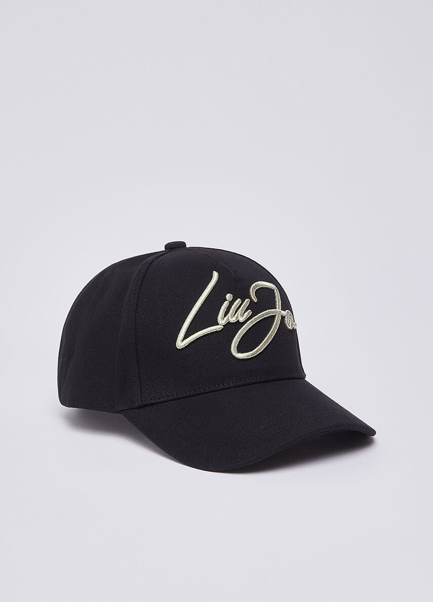 Cappello baseball Liu Jo nero in canvas con logo frontale ricamato a contrasto per un look casual e alla moda.