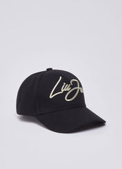 Cappello baseball Liu Jo nero in canvas con logo frontale ricamato a contrasto per un look casual e alla moda.
