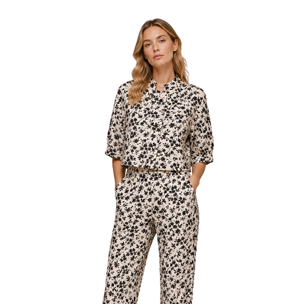 Vicolo Linen Blend Printed Crop Jacket