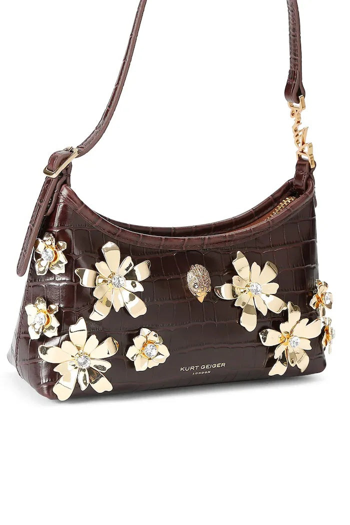 Borsa a spalla Sling Flowers in pelle effetto coccodrillo Kurt Geiger