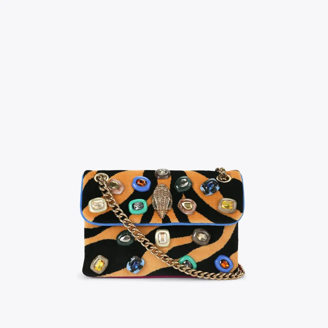 Borsa Mini Kensington Ophelia in velluto con stampa tigrata Kurt Geiger